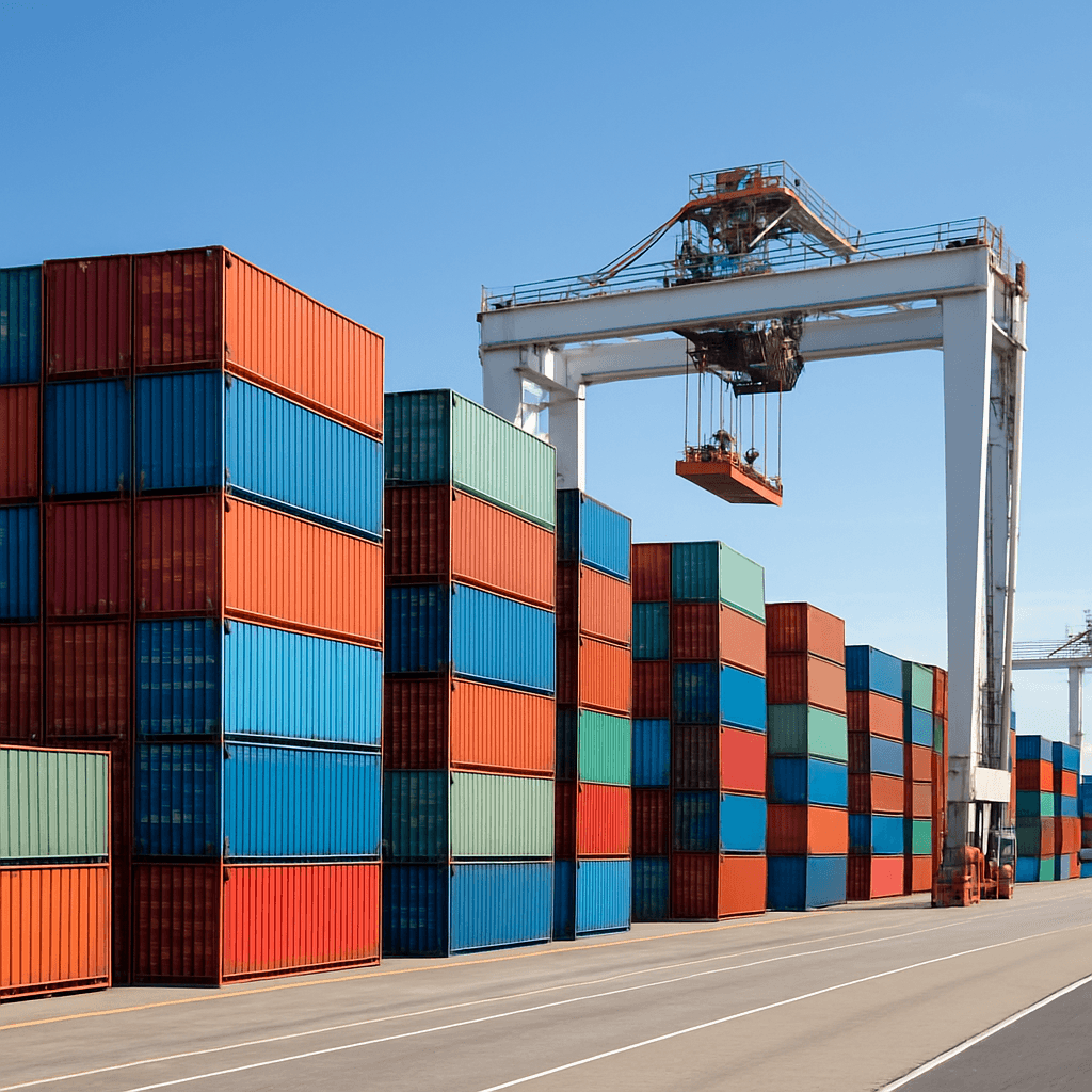 Organized rows of shipping containers at a Japanese terminal