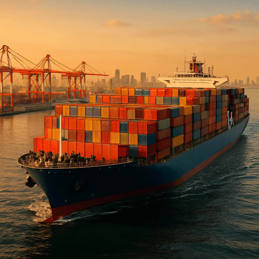 Export cargo ship leaving port